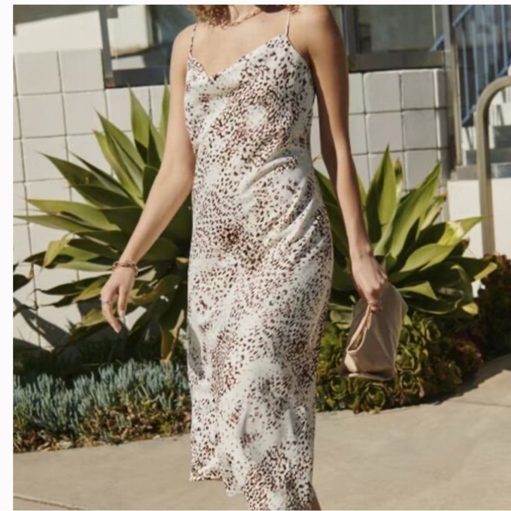 ExpressXRachel Zoe Printed Satin Cowl Neck Midi Slip Dress Natural Leopard Print